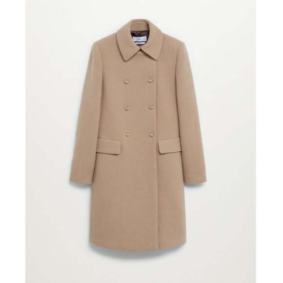 MANGO Wool Double-Breasted  Coat in Medium Brown Sz M - NWOT - Picture 1 of 16